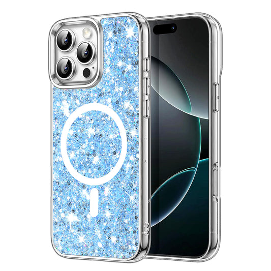 MagSafe-etui til Apple iPhone 16 Pro Max, Techsuit, Glitrende Glitter, Blå