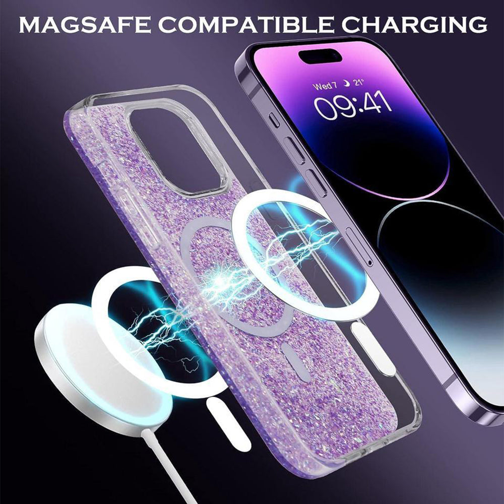 MagSafe-etui til Apple iPhone 16 Pro Max, Techsuit, Sparkly Glitter, Lilla