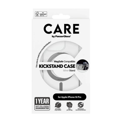 MagSafe cover til Apple iPhone 16 Pro, PanzerGlass, Care Feature Kickstand, Sølv Transparent
