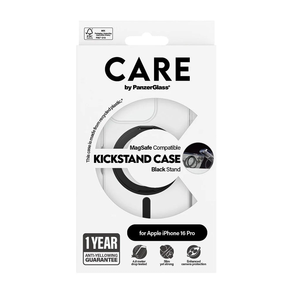 MagSafe cover til Apple iPhone 16 Pro, PanzerGlass, Care Feature Kickstand, Sort Transparent