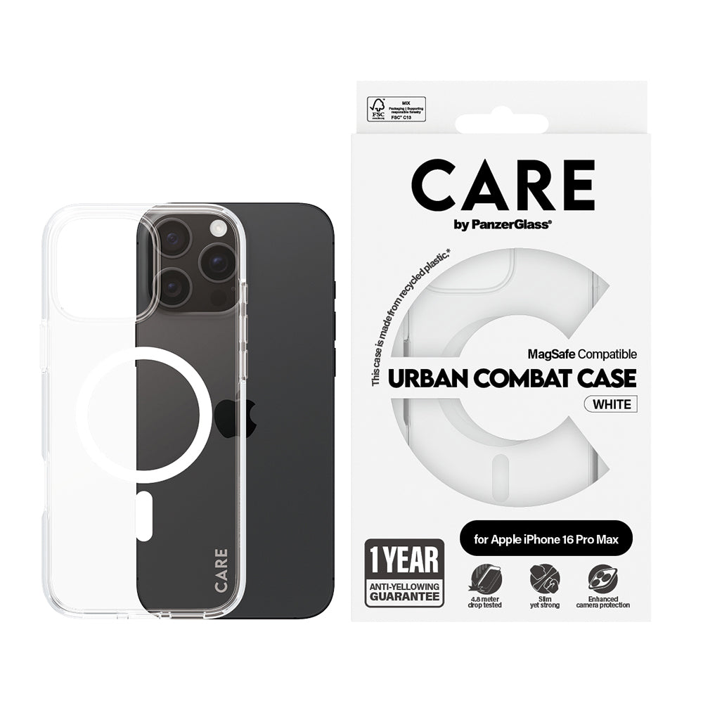 MagSafe cover til Apple iPhone 16 Pro, PanzerGlass, Care Urban Combat, Hvid Transparent