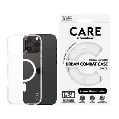MagSafe cover til Apple iPhone 16 Pro, PanzerGlass, Care Urban Combat, Hvid Transparent