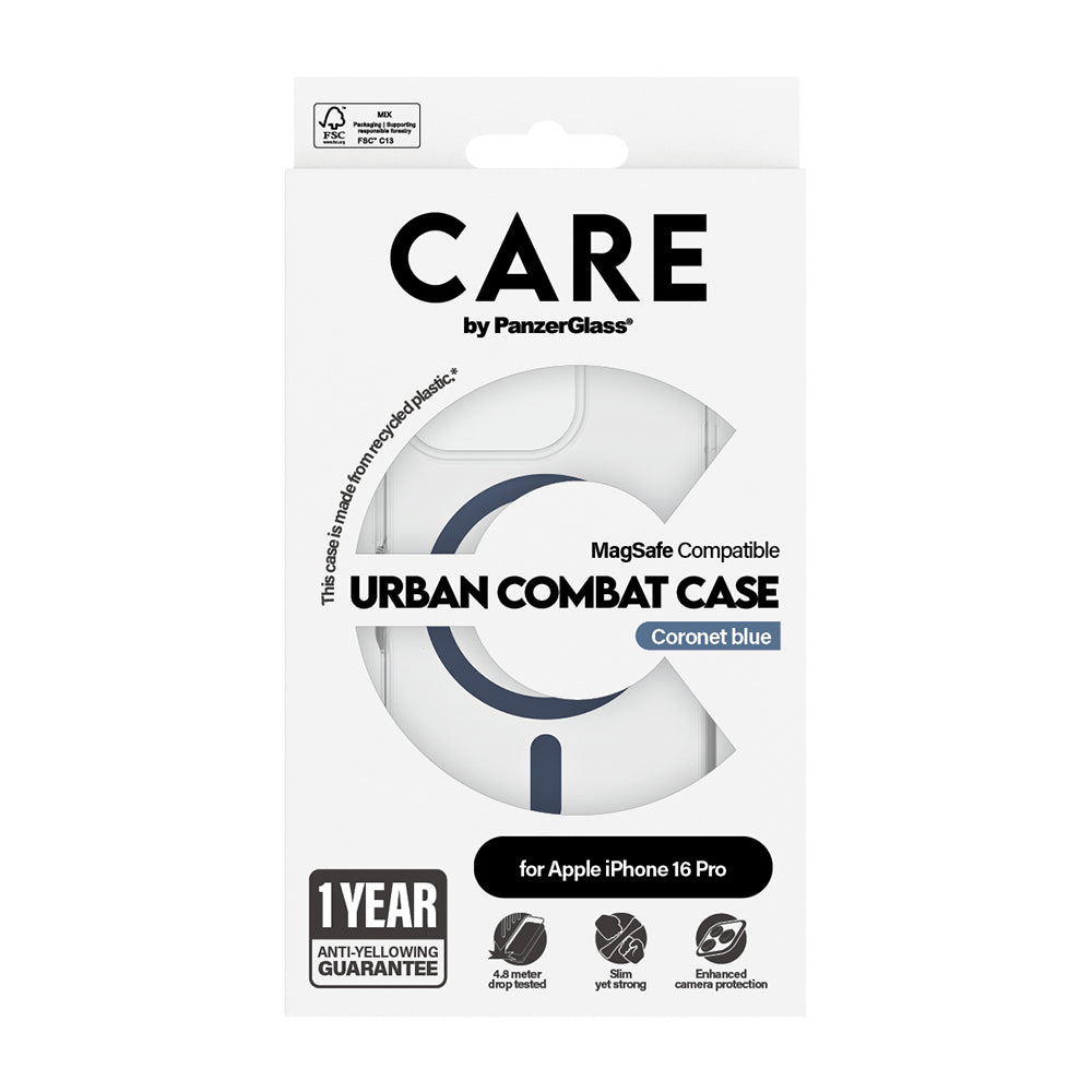 MagSafe cover til Apple iPhone 16 Pro, PanzerGlass, Care Urban Combat, Transparent Blå