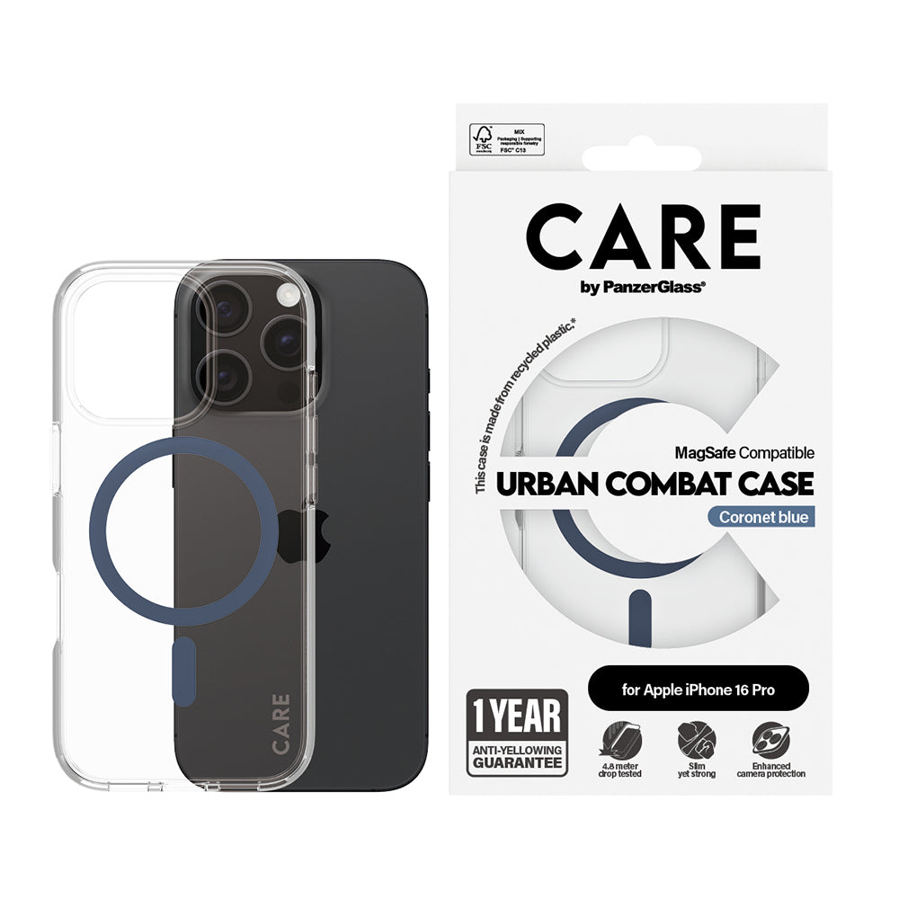MagSafe cover til Apple iPhone 16 Pro, PanzerGlass, Care Urban Combat, Transparent Blå