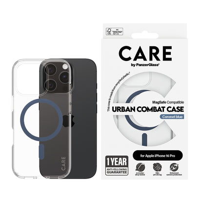 MagSafe cover til Apple iPhone 16 Pro, PanzerGlass, Care Urban Combat, Transparent Blå