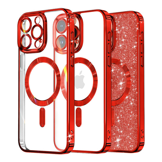 MagSafe-etui til Apple iPhone 16 Pro, Techsuit, Luxury Glitter, Rød