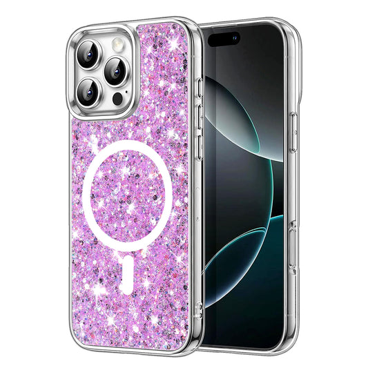 MagSafe-etui til Apple iPhone 16 Pro, Techsuit, Glitrende Glitter, Magenta