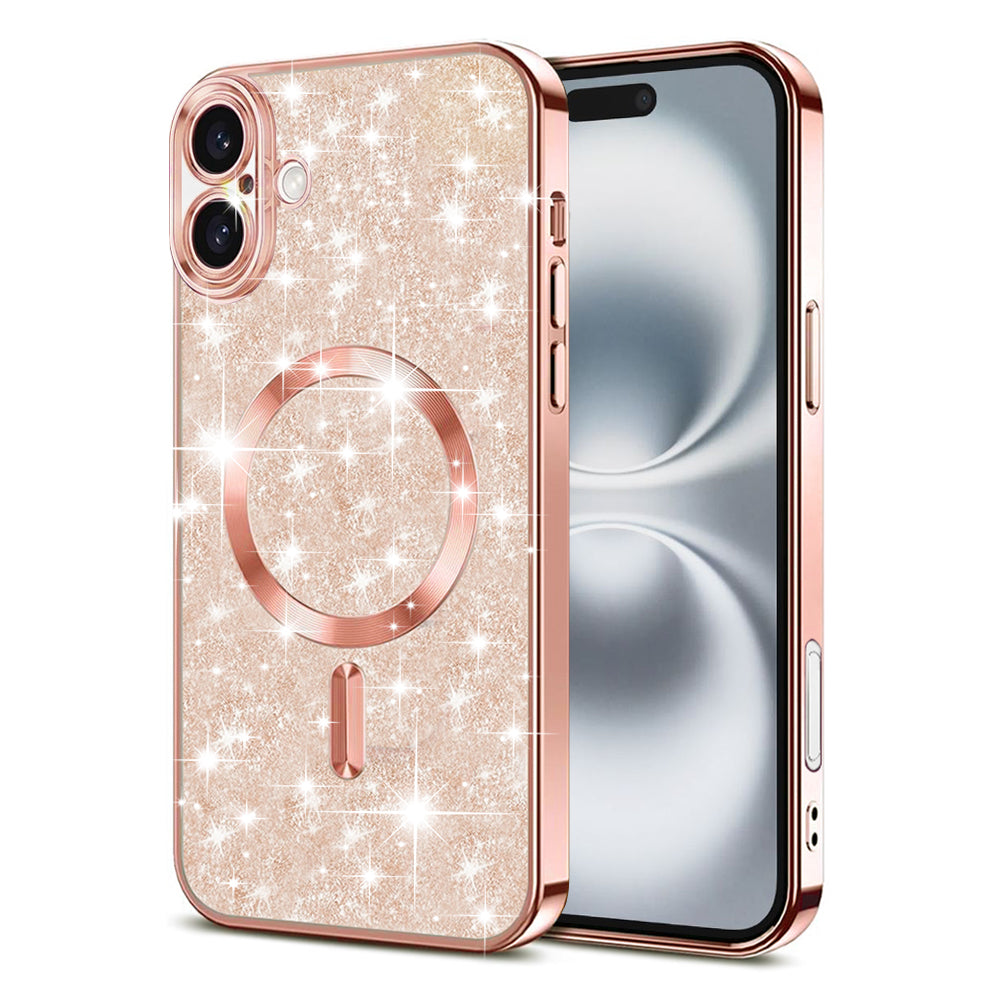 MagSafe-etui til Apple iPhone 16, Techsuit, Luxury Glitter, Lyserød Guld
