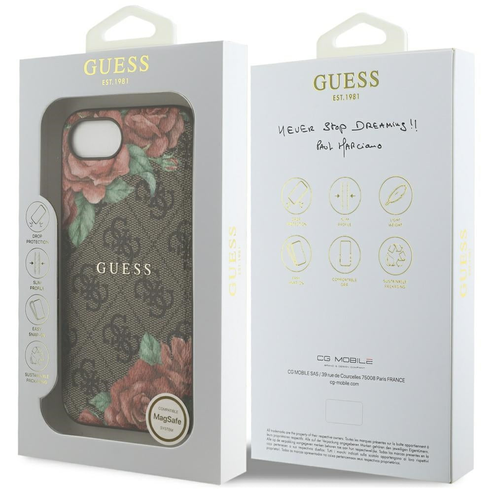 MagSafe cover til Apple iPhone 16e, Guess, 4G Flowers Print, Brun
