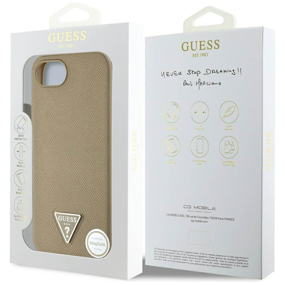 MagSafe cover til Apple iPhone 16e, Guess, Grained Triangle Logo, Brun