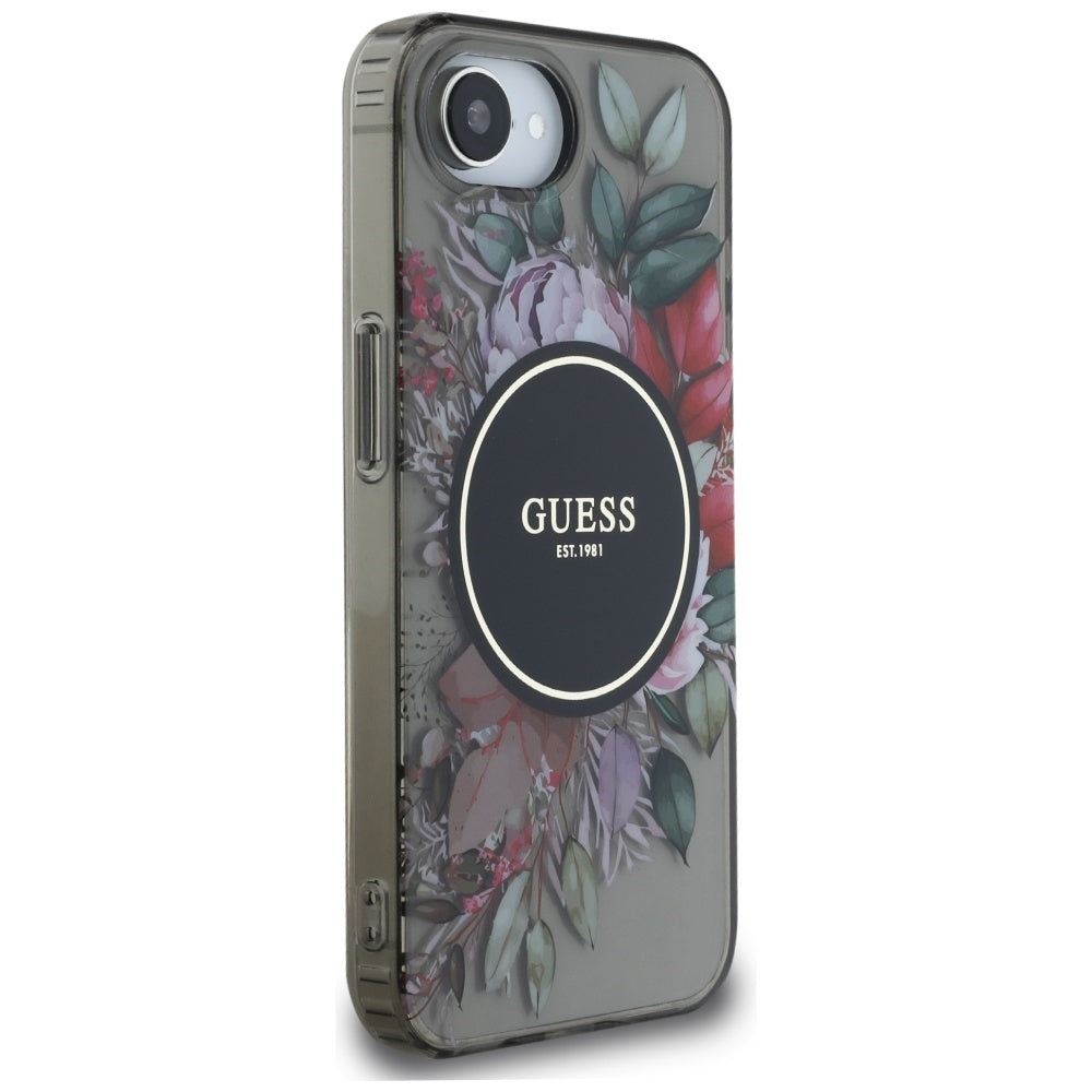 MagSafe Case for Apple iPhone 16e, Guess, IML Flowers, Black