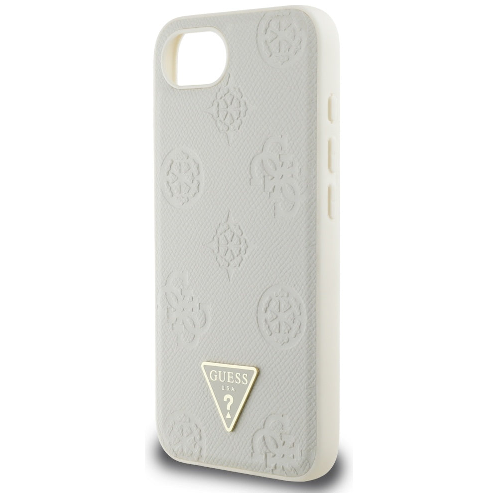 MagSafe Case for Apple iPhone 16e, Guess, Peony Grained Hot Stamp Triangle, Beige