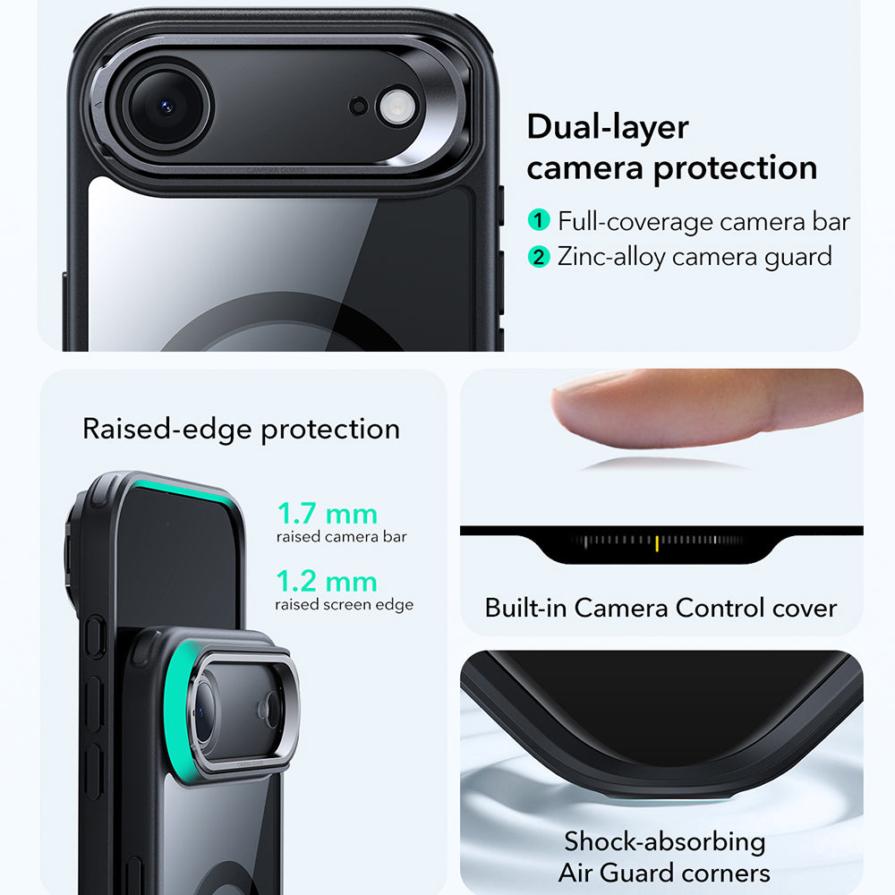 MagSafe cover til Apple iPhone 17 Air, ESR, Classic Hybrid Kickstand, Sort Transparent