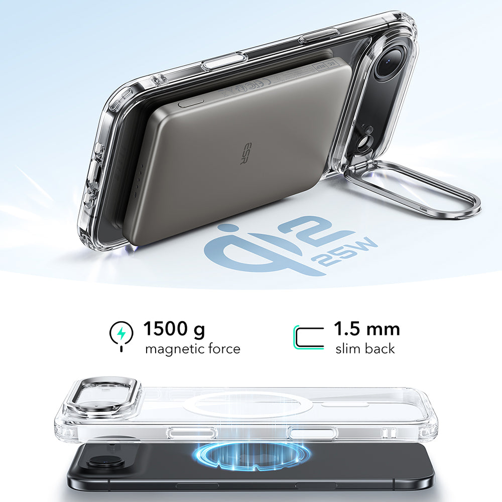 MagSafe cover til Apple iPhone 17 Air, ESR, Classic Hybrid Kickstand, Gennemsigtig