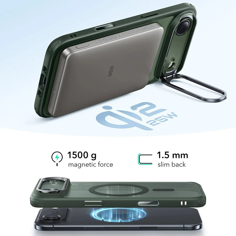 MagSafe cover til Apple iPhone 17 Air, ESR, Classic Hybrid Kickstand, Satineret Grøn
