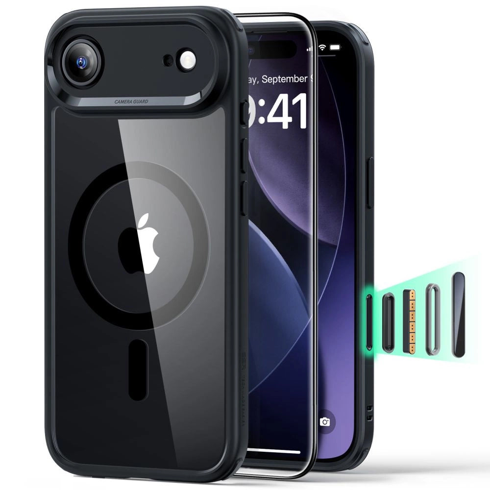 MagSafe cover til Apple iPhone 17 Air, ESR, Classic Hybrid med skærmbeskytter, Sort Transparent