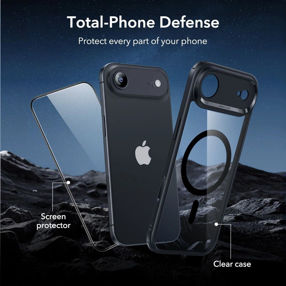 MagSafe cover til Apple iPhone 17 Air, ESR, Classic Hybrid med skærmbeskytter, Sort Transparent