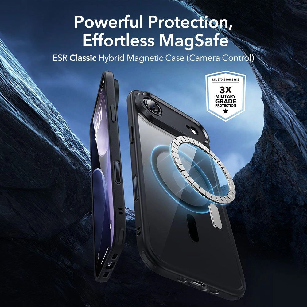 MagSafe cover til Apple iPhone 17 Air, ESR, Classic Hybrid med skærmbeskytter, Sort Transparent