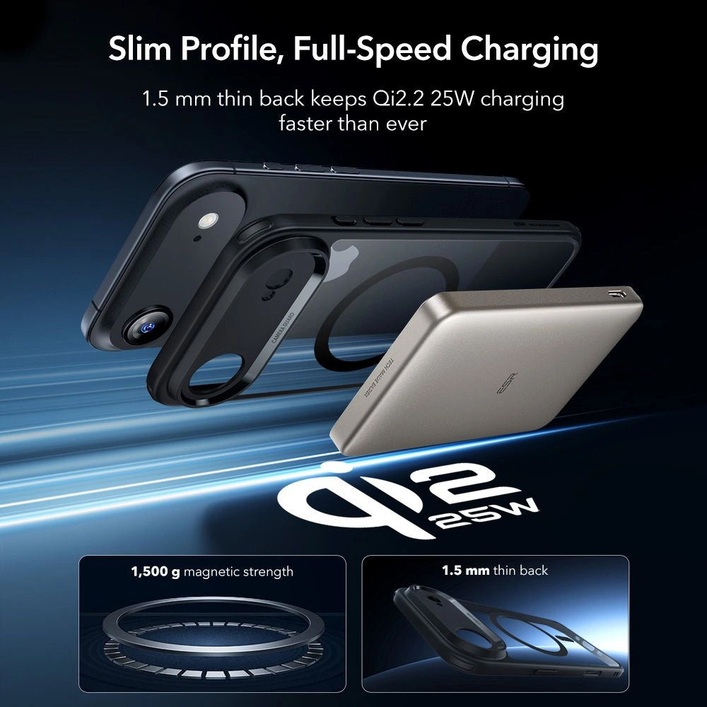 MagSafe cover til Apple iPhone 17 Air, ESR, Classic Hybrid med skærmbeskytter, Sort Transparent