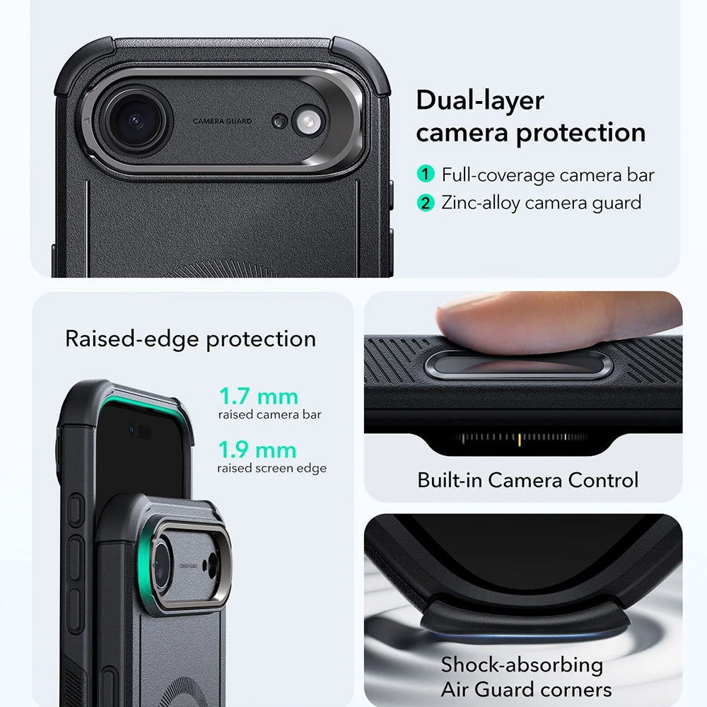 MagSafe cover til Apple iPhone 17 Air, ESR, Cyber Armor Kickstand, Sort