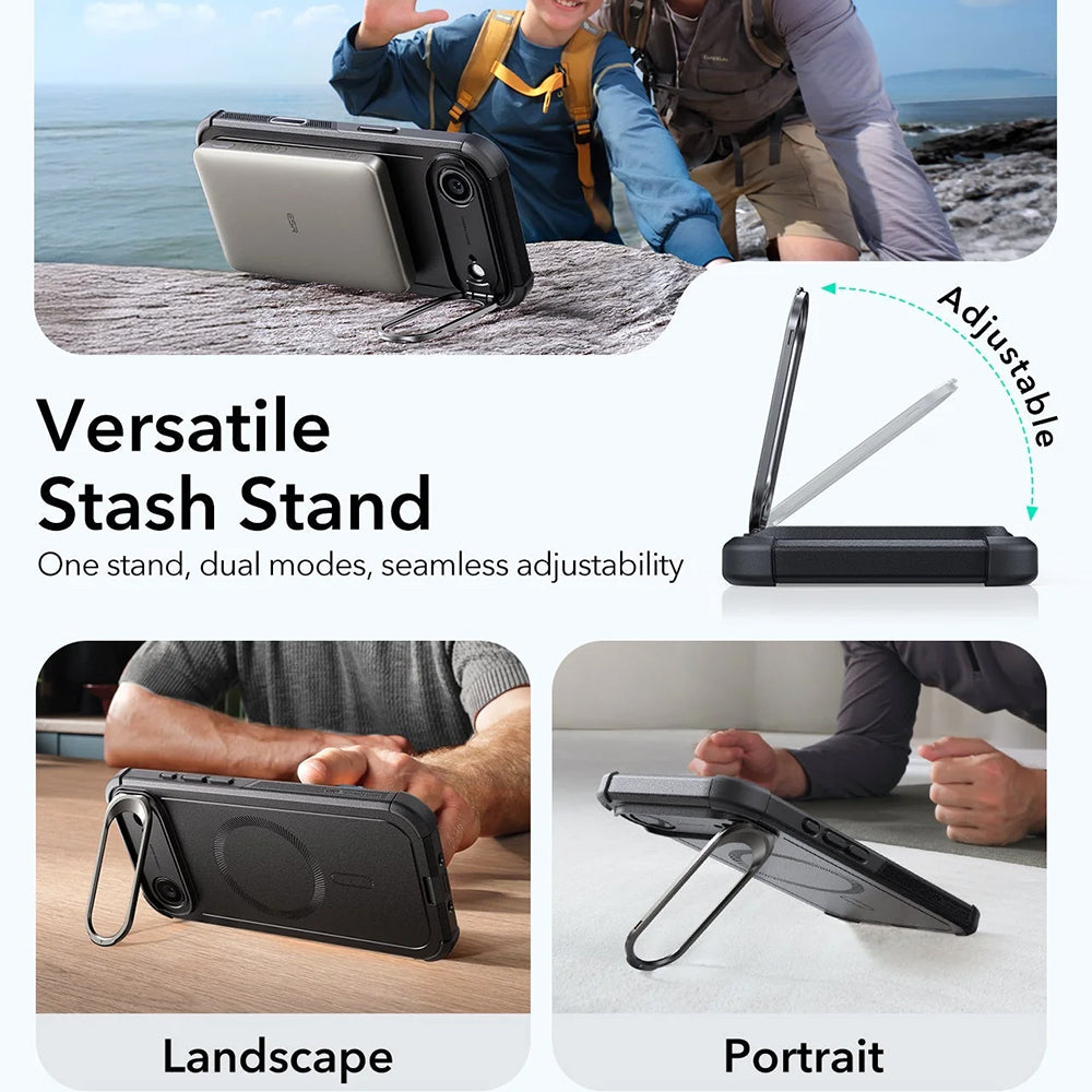 MagSafe cover til Apple iPhone 17 Air, ESR, Cyber Armor Kickstand, Sort