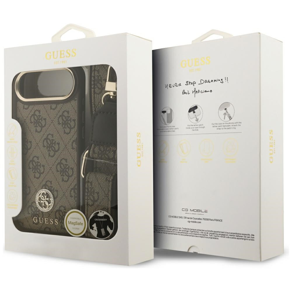 MagSafe cover til Apple iPhone 17 Air, Guess, 4G Strass Logo med stor rem, Brun