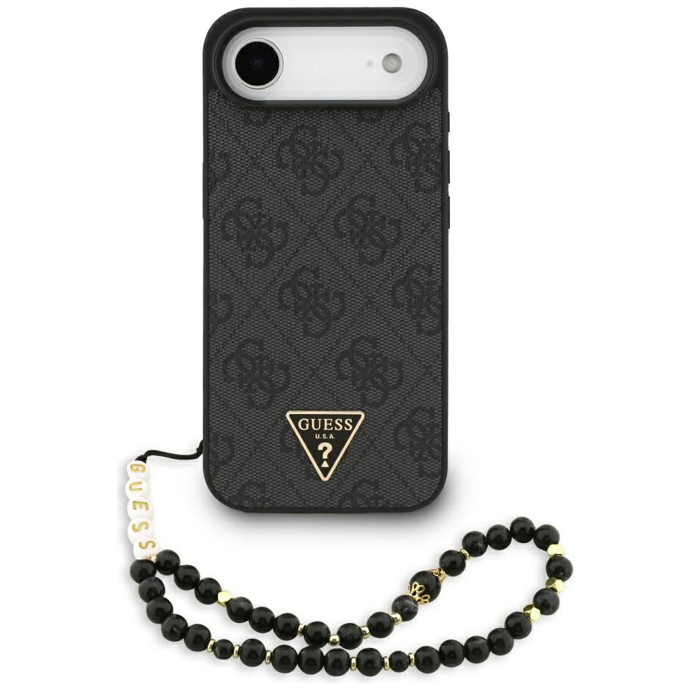 MagSafe cover til Apple iPhone 17 Air, Guess, 4G Triangle Logo med snorestrop, Sort