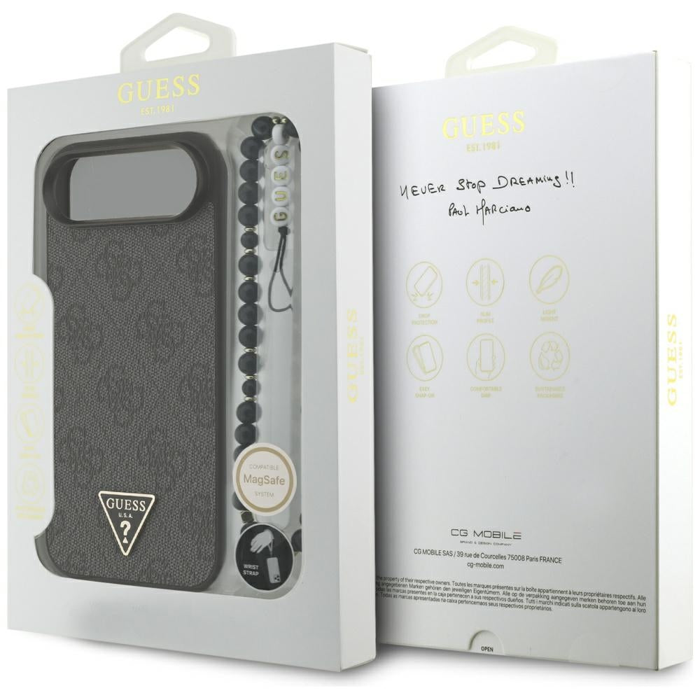 MagSafe cover til Apple iPhone 17 Air, Guess, 4G Triangle Logo med snorestrop, Sort