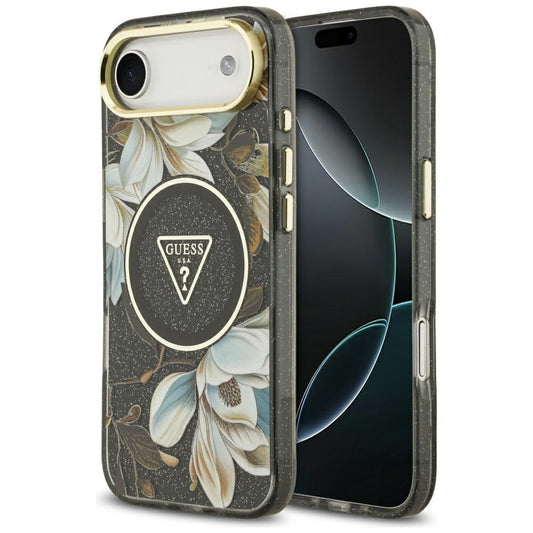 MagSafe cover til Apple iPhone 17 Air, Guess, IML Metal Glitter Flowers Triangle, Sort