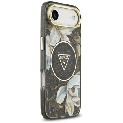 MagSafe cover til Apple iPhone 17 Air, Guess, IML Metal Glitter Flowers Triangle, Sort