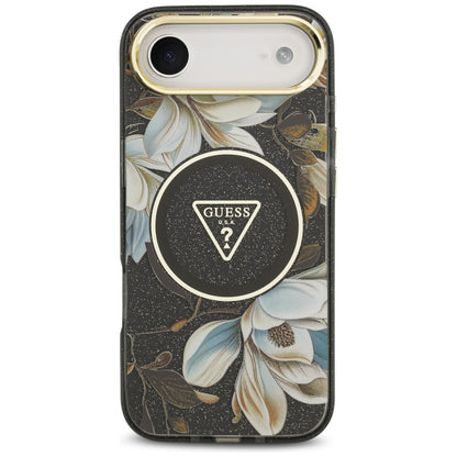 MagSafe cover til Apple iPhone 17 Air, Guess, IML Metal Glitter Flowers Triangle, Sort