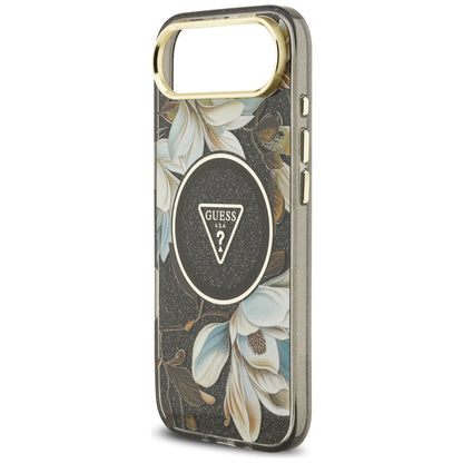 MagSafe cover til Apple iPhone 17 Air, Guess, IML Metal Glitter Flowers Triangle, Sort