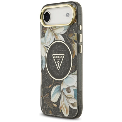 MagSafe cover til Apple iPhone 17 Air, Guess, IML Metal Glitter Flowers Triangle, Sort