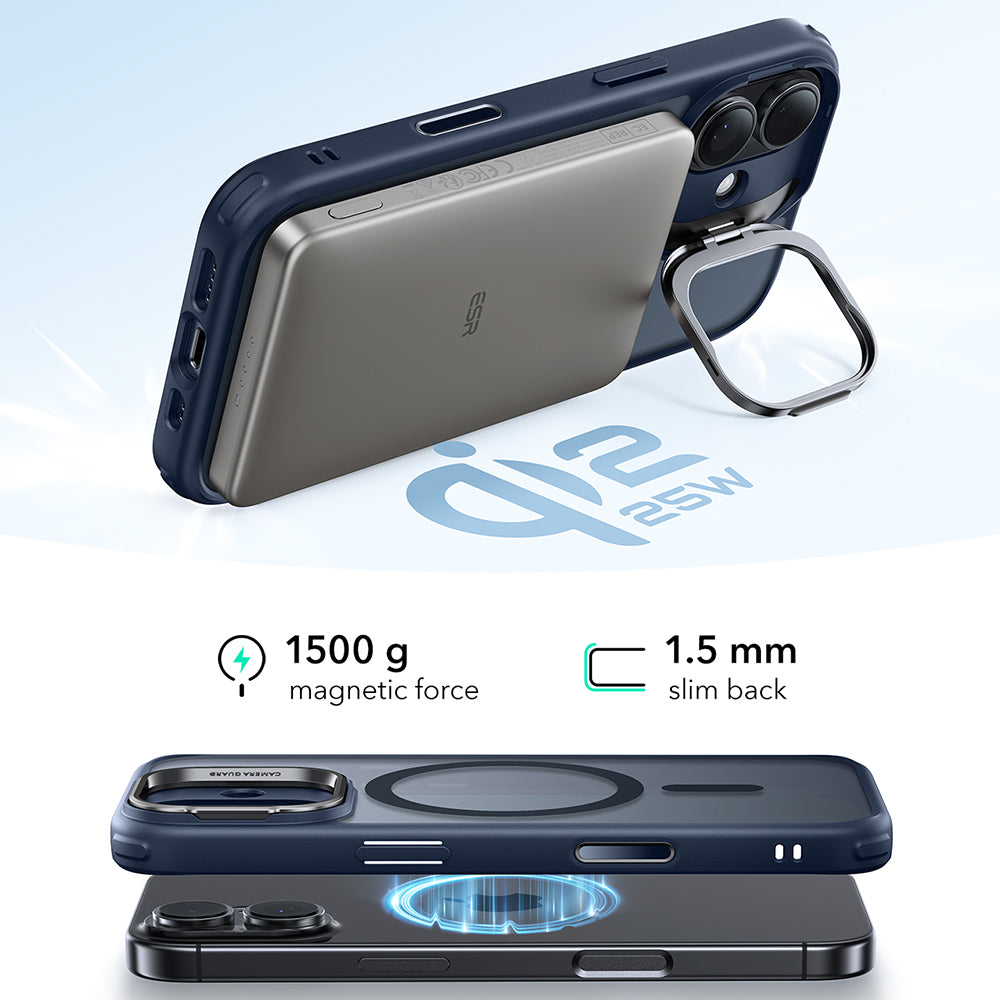 MagSafe cover til Apple iPhone 17, ESR, Classic Hybrid Kickstand, Satinblå