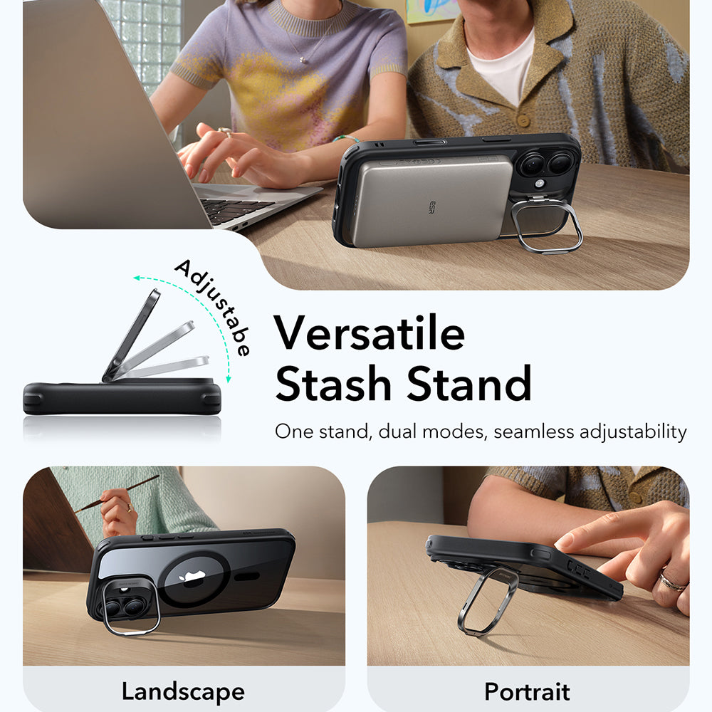 MagSafe cover til Apple iPhone 17, ESR, Classic Hybrid Kickstand, Sort Transparent