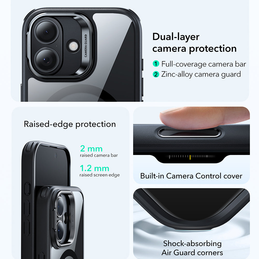 MagSafe cover til Apple iPhone 17, ESR, Classic Hybrid Kickstand, Sort Transparent