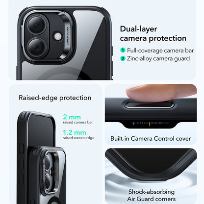 MagSafe cover til Apple iPhone 17, ESR, Classic Hybrid Kickstand, Sort Transparent