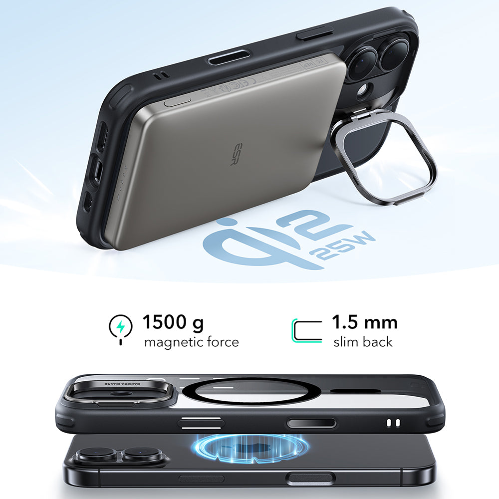MagSafe cover til Apple iPhone 17, ESR, Classic Hybrid Kickstand, Sort Transparent