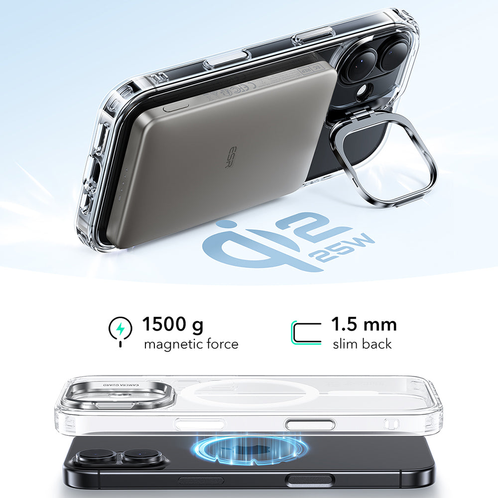 MagSafe cover til Apple iPhone 17, ESR, Classic Hybrid Kickstand, Transparent