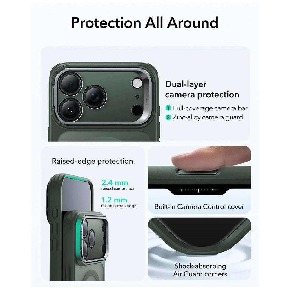 MagSafe cover til Apple iPhone 17, ESR, Classic Hybrid Kickstand, Satineret Grøn