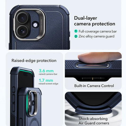 MagSafe cover til Apple iPhone 17, ESR, Cyber Armor Kickstand, Blå