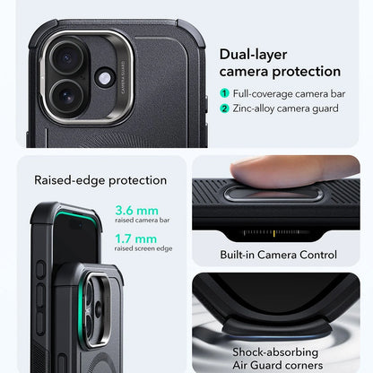 MagSafe cover til Apple iPhone 17, ESR, Cyber Armor Kickstand, Sort