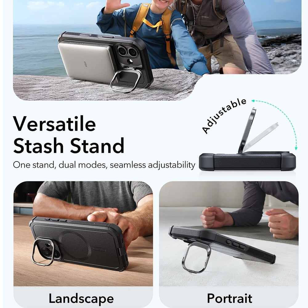 MagSafe cover til Apple iPhone 17, ESR, Cyber Armor Kickstand, Sort