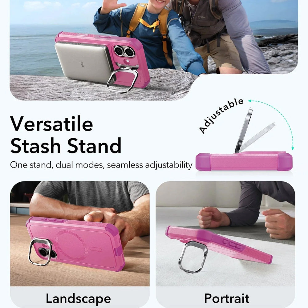MagSafe cover til Apple iPhone 17, ESR, Cyber Armor Kickstand, Pink