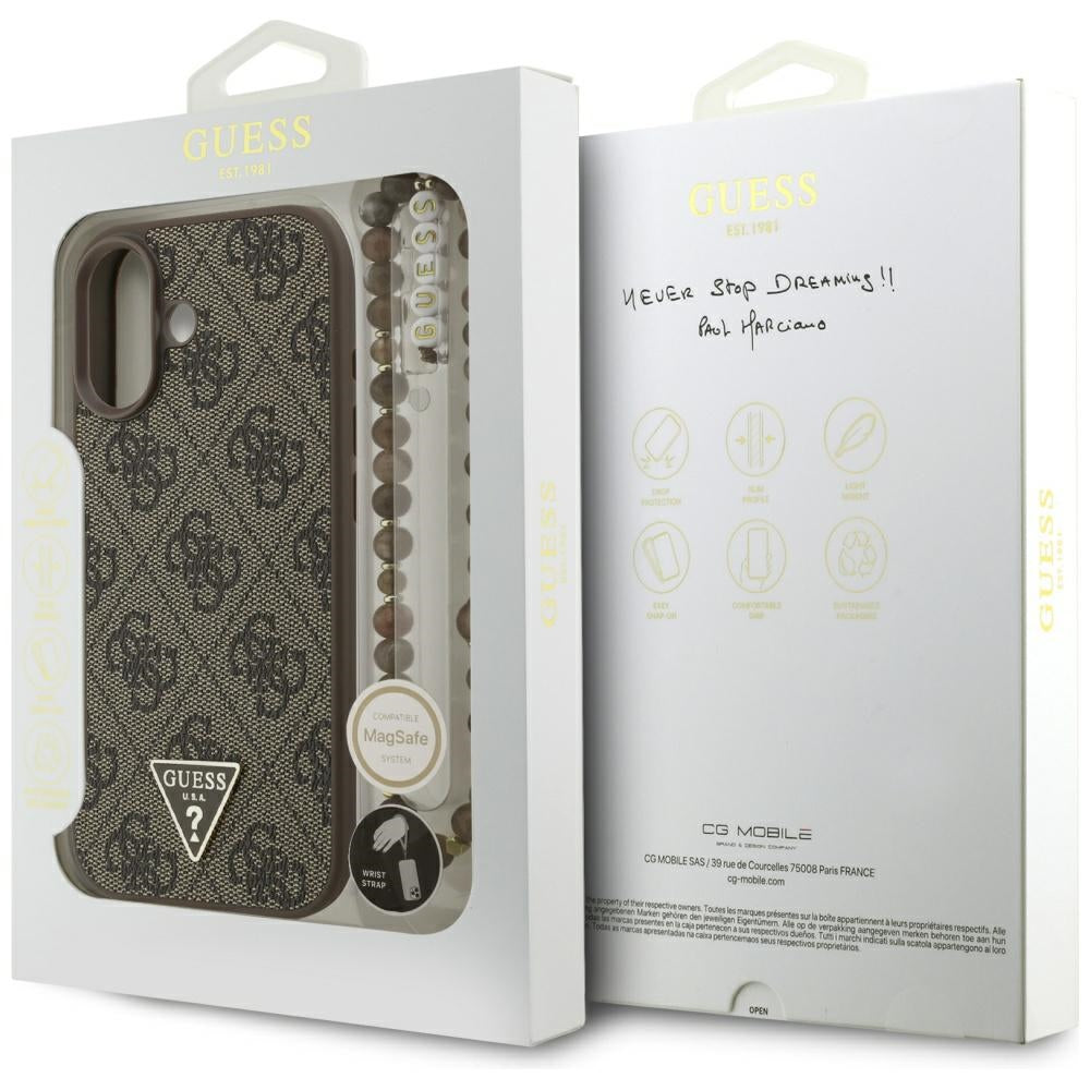 MagSafe cover til Apple iPhone 17, Guess, 4G Triangle Logo Cord Strap, Brun