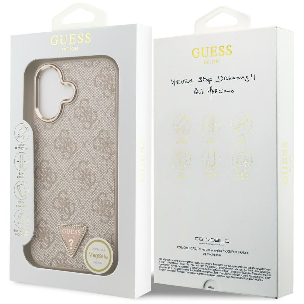 MagSafe cover til Apple iPhone 17, Guess, 4G Triangle Logo, Gylden Rosa