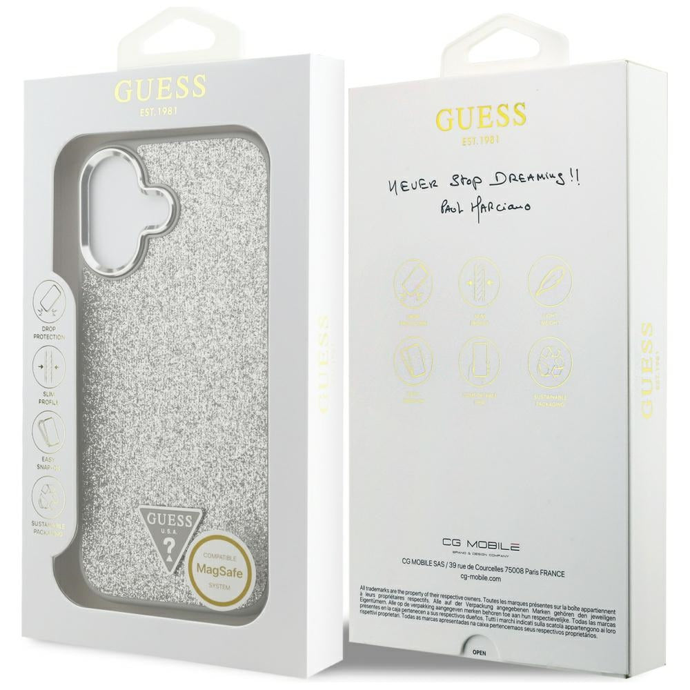 MagSafe cover til Apple iPhone 17, Guess, Glitter Triangle Logo, Sølvfarvet