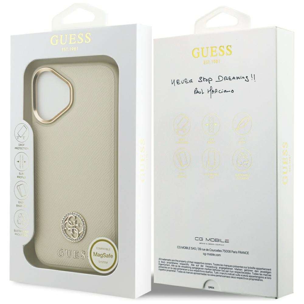 MagSafe cover til Apple iPhone 17, Guess, Grained Strass Logo, Beige