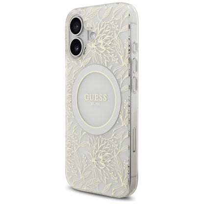MagSafe cover til Apple iPhone 17, Guess, IML Flowers with Pearl Strap, Hvid