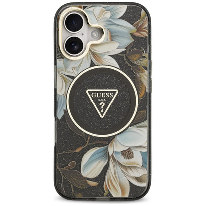 MagSafe cover til Apple iPhone 17, Guess, IML Metal Glitter Flowers Triangle, Sort